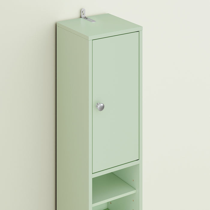 SoBuy Colonna Bagno Stretta – Mobile Bagno Idrorepellente, Alto con Ripiani Regolabili e Cassetto – Armadietto Salvaspazio, MDF, Verde Chiaro, 20x180x20cm, BZR34-II-GR
