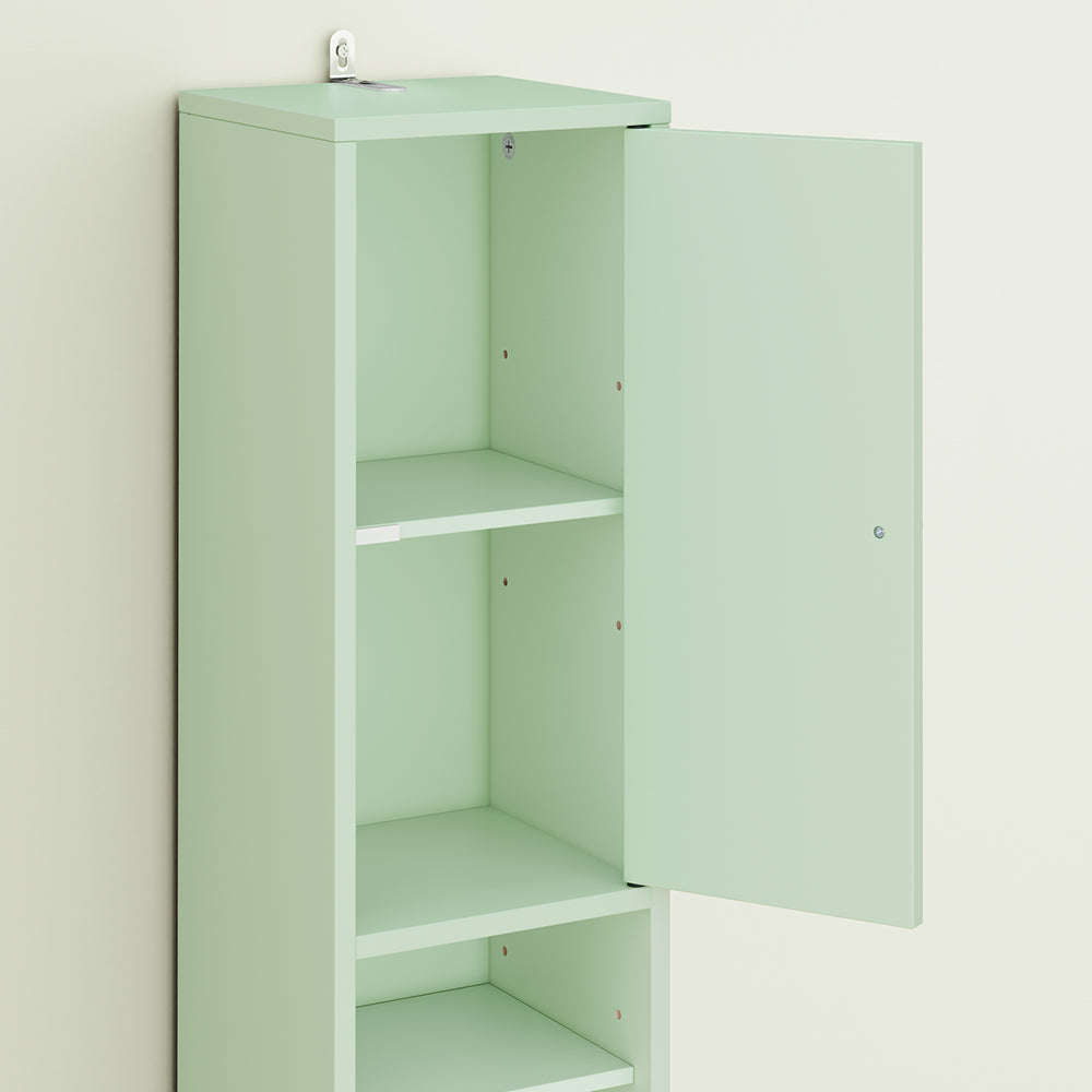 SoBuy Colonna Bagno Stretta – Mobile Bagno Idrorepellente, Alto con Ripiani Regolabili e Cassetto – Armadietto Salvaspazio, MDF, Verde Chiaro, 20x180x20cm, BZR34-II-GR