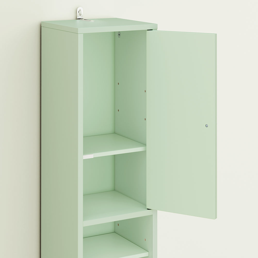 SoBuy Colonna Bagno Stretta – Mobile Bagno Idrorepellente, Alto con Ripiani Regolabili e Cassetto – Armadietto Salvaspazio, MDF, Verde Chiaro, 20x180x20cm, BZR34-II-GR