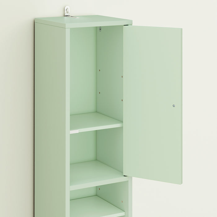 SoBuy Colonna Bagno Stretta – Mobile Bagno Idrorepellente, Alto con Ripiani Regolabili e Cassetto – Armadietto Salvaspazio, MDF, Verde Chiaro, 20x180x20cm, BZR34-II-GR