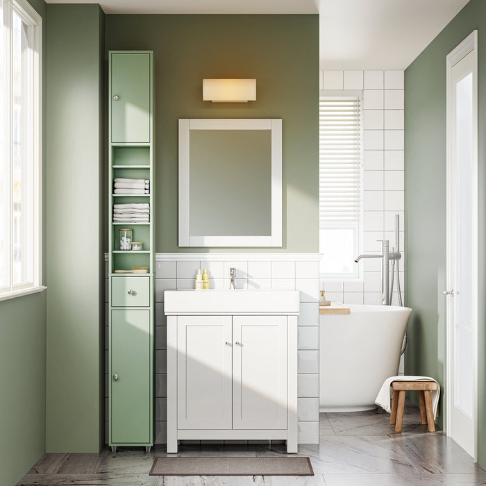 SoBuy Colonna Bagno Stretta – Mobile Bagno Idrorepellente, Alto con Ripiani Regolabili e Cassetto – Armadietto Salvaspazio, MDF, Verde Chiaro, 20x180x20cm, BZR34-II-GR