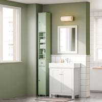 SoBuy Colonna Bagno Stretta – Mobile Bagno Idrorepellente, Alto con Ripiani Regolabili e Cassetto – Armadietto Salvaspazio, MDF, Verde Chiaro, 20x180x20cm, BZR34-II-GR