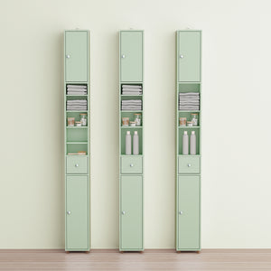 SoBuy Colonna Bagno Stretta – Mobile Bagno Idrorepellente, Alto con Ripiani Regolabili e Cassetto – Armadietto Salvaspazio, MDF, Verde Chiaro, 20x180x20cm, BZR34-II-GR