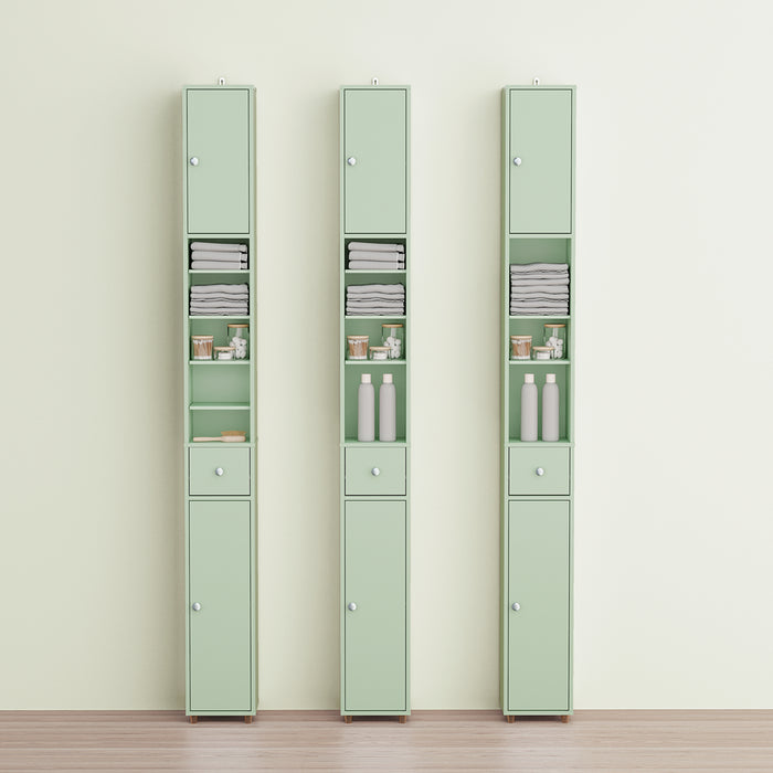 SoBuy Colonna Bagno Stretta – Mobile Bagno Idrorepellente, Alto con Ripiani Regolabili e Cassetto – Armadietto Salvaspazio, MDF, Verde Chiaro, 20x180x20cm, BZR34-II-GR