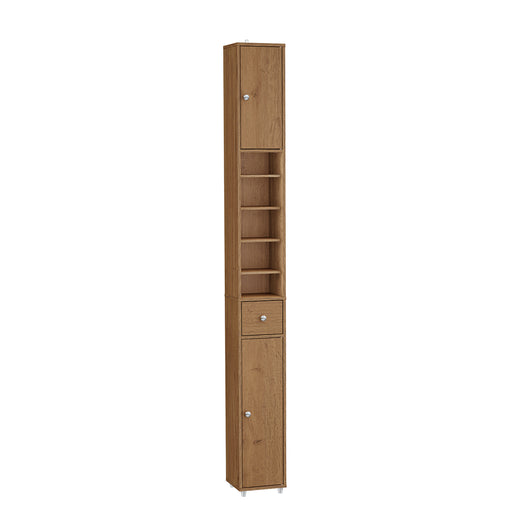 SoBuy Mobile Bagno Stretta – Colonna Bagno Idrorepellente, Alto con Ripiani Regolabili e Cassetto – Armadietto Salvaspazio di Legno, Colore legno, 20x180x20cm, BZR34-II-PF
