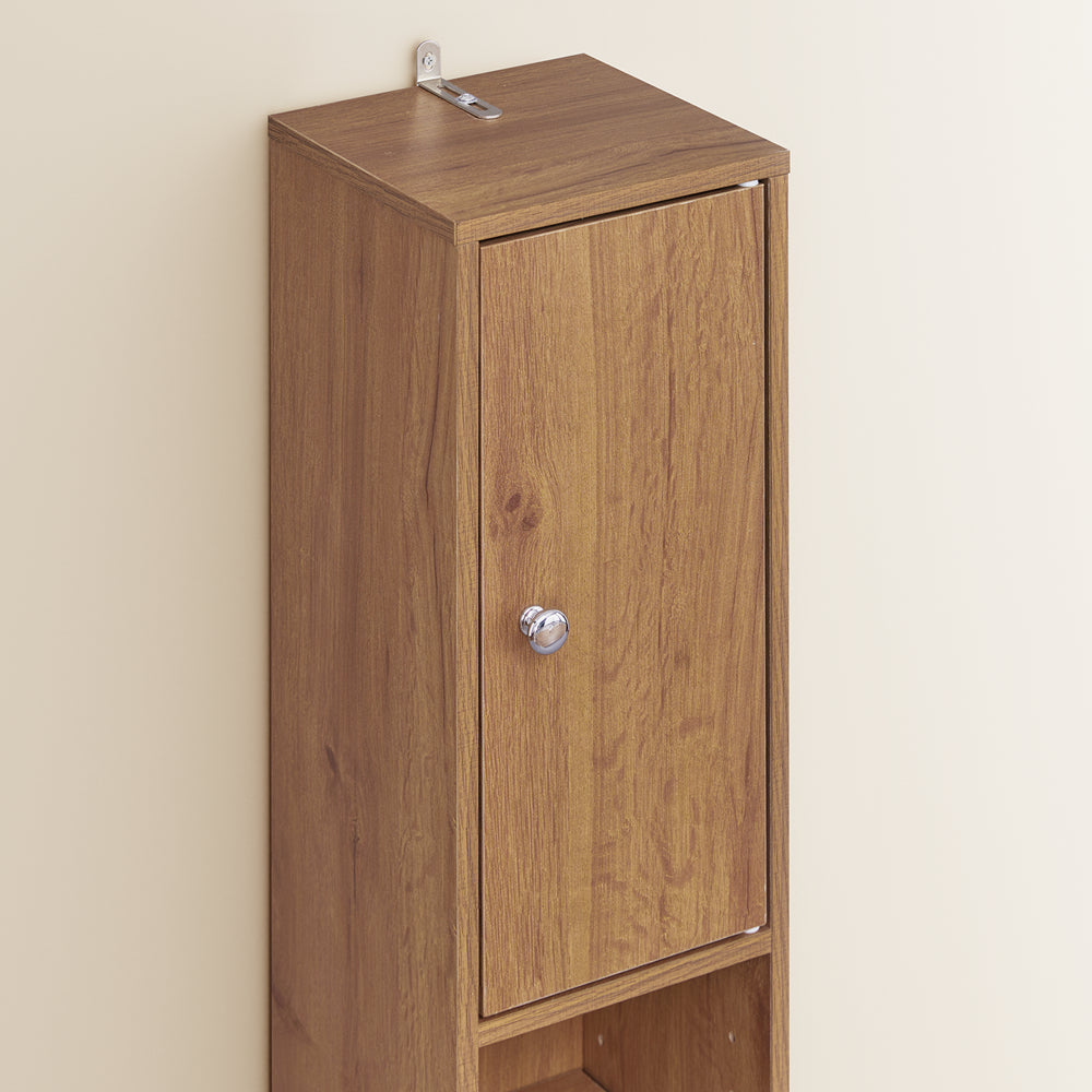 SoBuy Mobile Bagno Stretta – Colonna Bagno Idrorepellente, Alto con Ripiani Regolabili e Cassetto – Armadietto Salvaspazio di Legno, Colore legno, 20x180x20cm, BZR34-II-PF