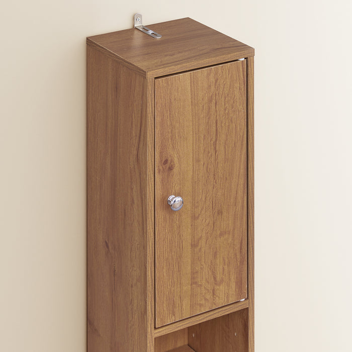 SoBuy Mobile Bagno Stretta – Colonna Bagno Idrorepellente, Alto con Ripiani Regolabili e Cassetto – Armadietto Salvaspazio di Legno, Colore legno, 20x180x20cm, BZR34-II-PF