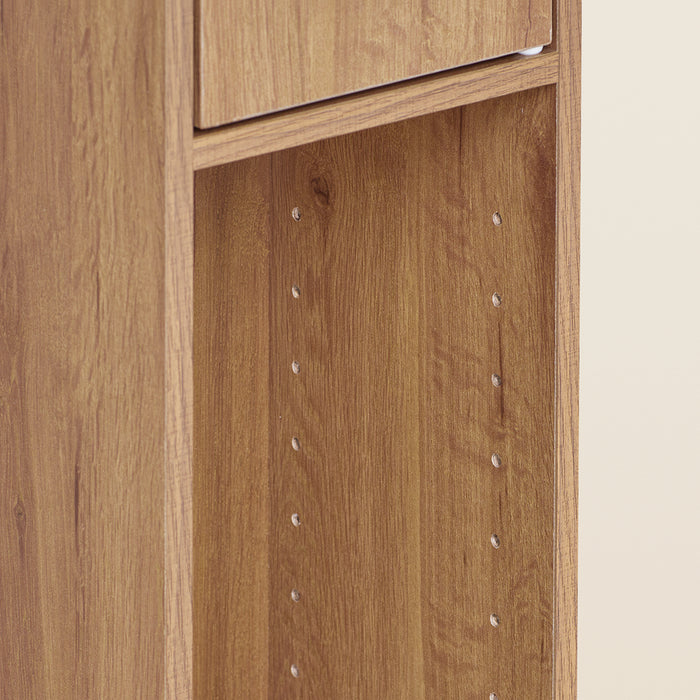 SoBuy Mobile Bagno Stretta – Colonna Bagno Idrorepellente, Alto con Ripiani Regolabili e Cassetto – Armadietto Salvaspazio di Legno, Colore legno, 20x180x20cm, BZR34-II-PF