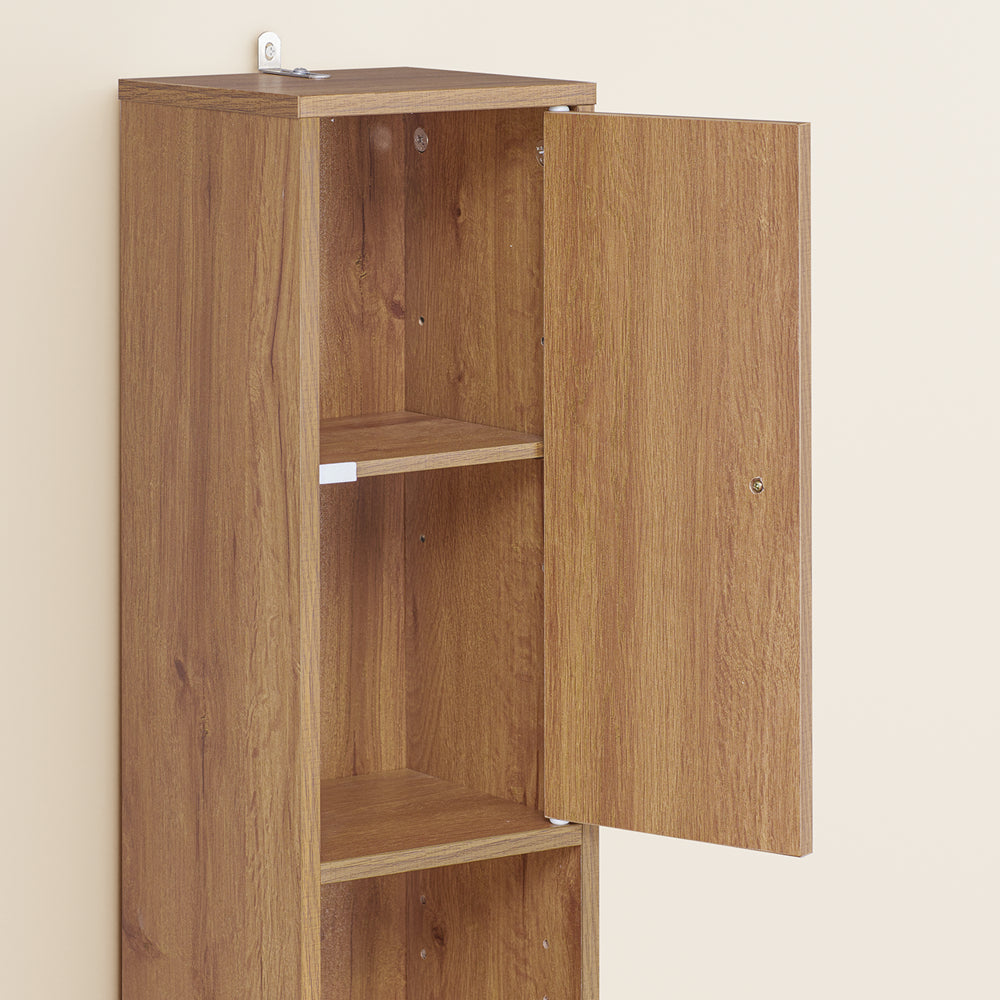 SoBuy Mobile Bagno Stretta – Colonna Bagno Idrorepellente, Alto con Ripiani Regolabili e Cassetto – Armadietto Salvaspazio di Legno, Colore legno, 20x180x20cm, BZR34-II-PF