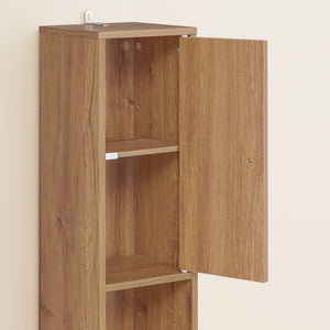 SoBuy Mobile Bagno Stretta – Colonna Bagno Idrorepellente, Alto con Ripiani Regolabili e Cassetto – Armadietto Salvaspazio di Legno, Colore legno, 20x180x20cm, BZR34-II-PF