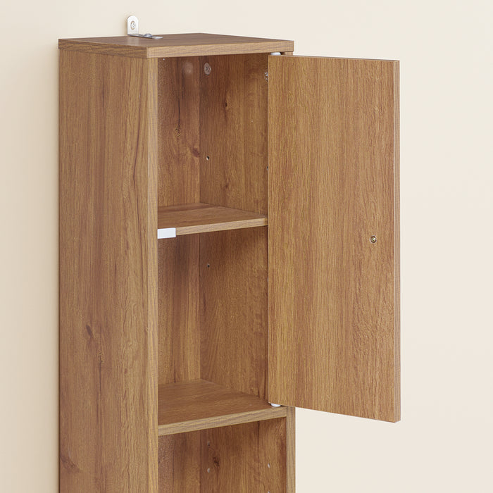 SoBuy Mobile Bagno Stretta – Colonna Bagno Idrorepellente, Alto con Ripiani Regolabili e Cassetto – Armadietto Salvaspazio di Legno, Colore legno, 20x180x20cm, BZR34-II-PF