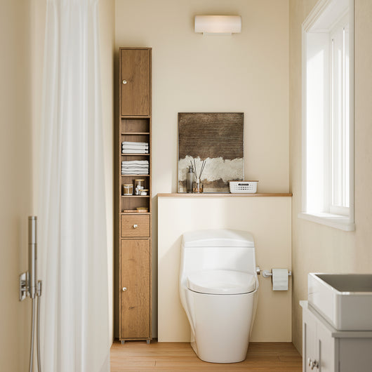 SoBuy Mobile Bagno Stretta – Colonna Bagno Idrorepellente, Alto con Ripiani Regolabili e Cassetto – Armadietto Salvaspazio di Legno, Colore legno, 20x180x20cm, BZR34-II-PF