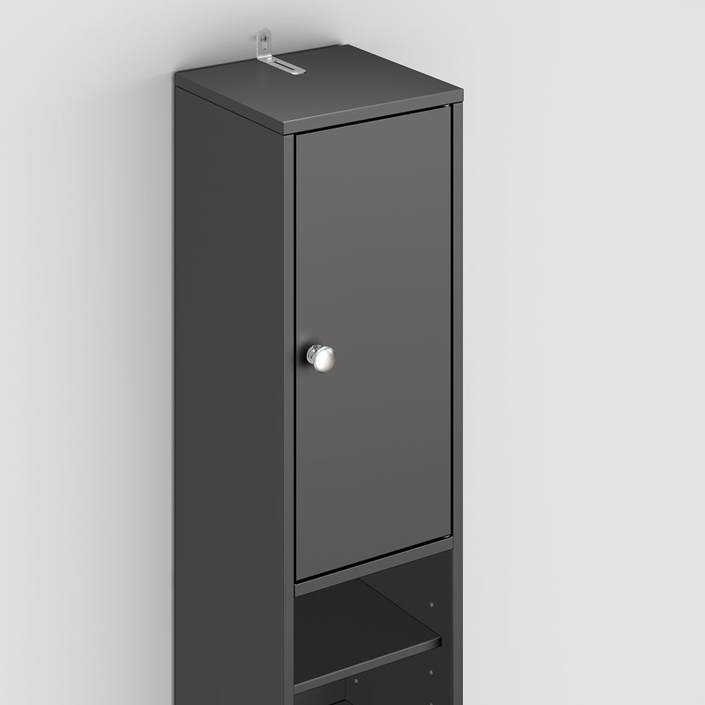 SoBuy BZR34-II-SCH Colonna Bagno Stretta - Mobile Bagno Idrorepellente, Alto con Ripiani Regolabili e Cassetto - Armadietto Salvaspazio, MDF, Nero, 20x180x20cm