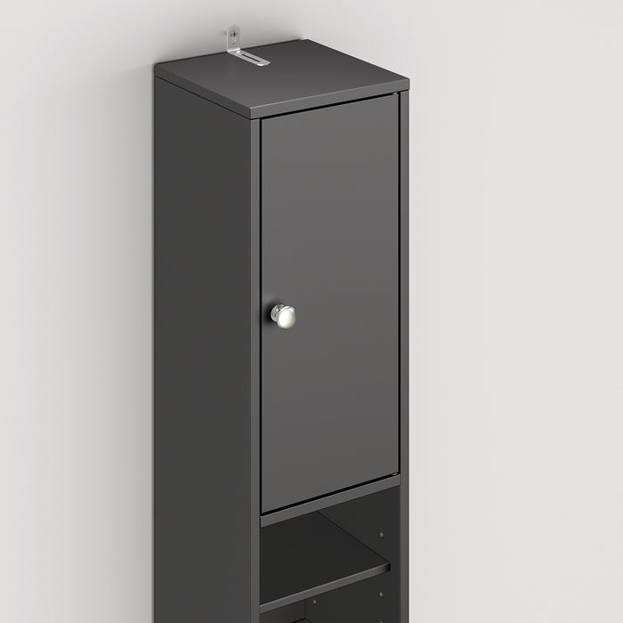 SoBuy BZR34-II-SCH Colonna Bagno Stretta - Mobile Bagno Idrorepellente, Alto con Ripiani Regolabili e Cassetto - Armadietto Salvaspazio, MDF, Nero, 20x180x20cm