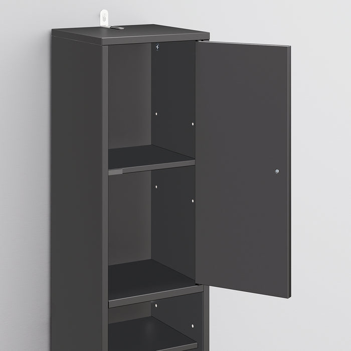 SoBuy BZR34-II-SCH Colonna Bagno Stretta - Mobile Bagno Idrorepellente, Alto con Ripiani Regolabili e Cassetto - Armadietto Salvaspazio, MDF, Nero, 20x180x20cm