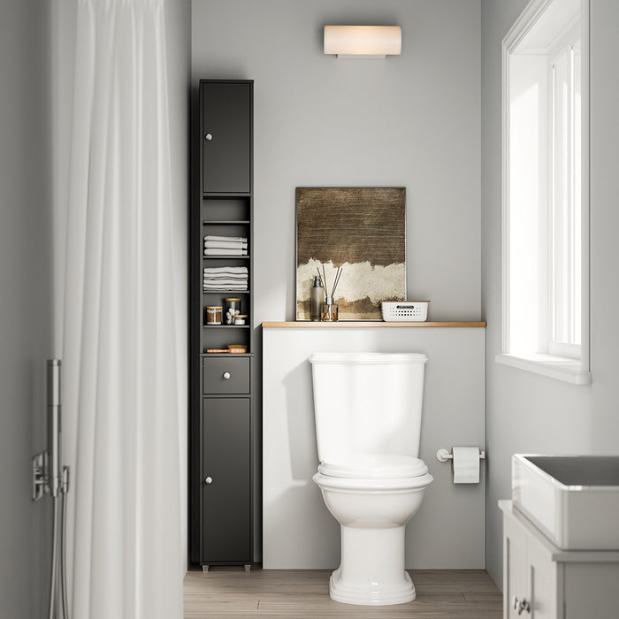 SoBuy BZR34-II-SCH Colonna Bagno Stretta - Mobile Bagno Idrorepellente, Alto con Ripiani Regolabili e Cassetto - Armadietto Salvaspazio, MDF, Nero, 20x180x20cm