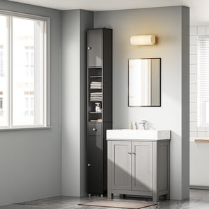 SoBuy BZR34-II-SCH Colonna Bagno Stretta - Mobile Bagno Idrorepellente, Alto con Ripiani Regolabili e Cassetto - Armadietto Salvaspazio, MDF, Nero, 20x180x20cm