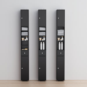 SoBuy BZR34-II-SCH Colonna Bagno Stretta - Mobile Bagno Idrorepellente, Alto con Ripiani Regolabili e Cassetto - Armadietto Salvaspazio, MDF, Nero, 20x180x20cm