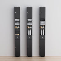 SoBuy BZR34-II-SCH Colonna Bagno Stretta - Mobile Bagno Idrorepellente, Alto con Ripiani Regolabili e Cassetto - Armadietto Salvaspazio, MDF, Nero, 20x180x20cm