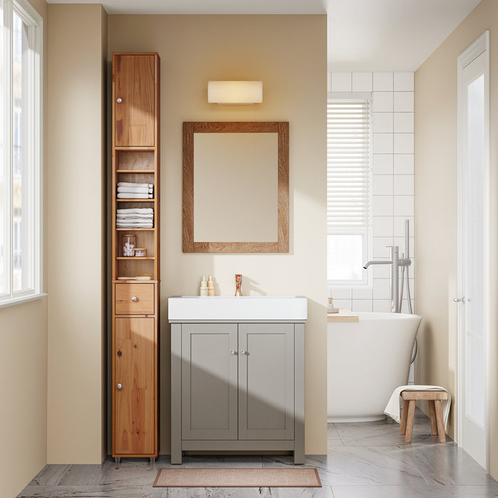 SoBuy Mobile Bagno Stretta – Colonna Bagno Idrorepellente, Alto con Ripiani Regolabili e Cassetto – Armadietto Salvaspazio, Legno massello, Colore legno, 20x180x20cm, BZR34-II-SH