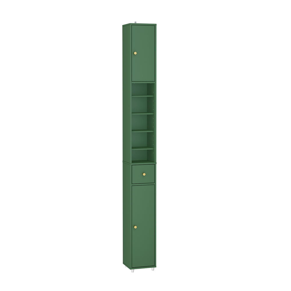 SoBuy Mobile Bagno Stretta – Colonna Bagno Idrorepellente, Alto con Ripiani Regolabili e Cassetto – Armadietto Salvaspazio, MDF Verde Scuro, 20x180x20cm, BZR34-II-SY