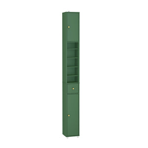 SoBuy Mobile Bagno Stretta – Colonna Bagno Idrorepellente, Alto con Ripiani Regolabili e Cassetto – Armadietto Salvaspazio, MDF Verde Scuro, 20x180x20cm, BZR34-II-SY