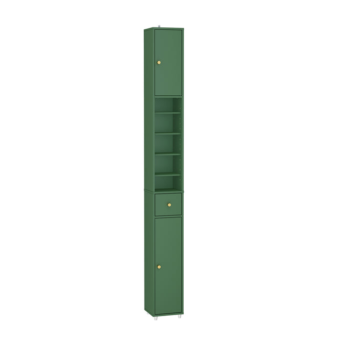 SoBuy Mobile Bagno Stretta – Colonna Bagno Idrorepellente, Alto con Ripiani Regolabili e Cassetto – Armadietto Salvaspazio, MDF Verde Scuro, 20x180x20cm, BZR34-II-SY
