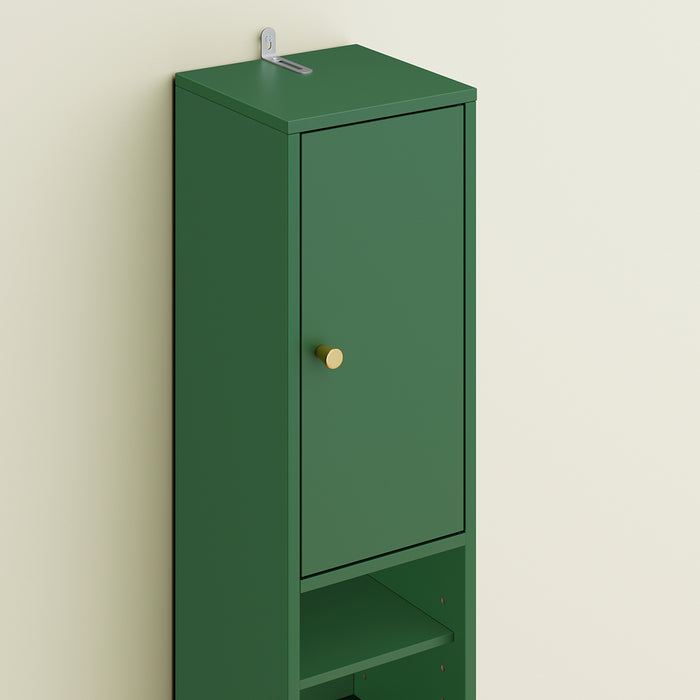 SoBuy Mobile Bagno Stretta – Colonna Bagno Idrorepellente, Alto con Ripiani Regolabili e Cassetto – Armadietto Salvaspazio, MDF Verde Scuro, 20x180x20cm, BZR34-II-SY