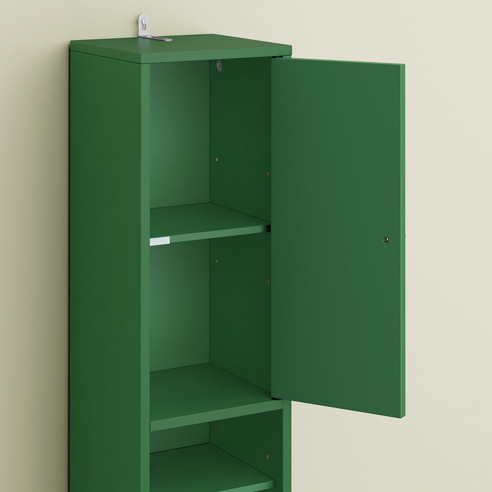 SoBuy Mobile Bagno Stretta – Colonna Bagno Idrorepellente, Alto con Ripiani Regolabili e Cassetto – Armadietto Salvaspazio, MDF Verde Scuro, 20x180x20cm, BZR34-II-SY