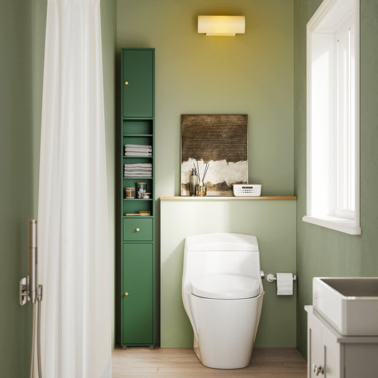 SoBuy Mobile Bagno Stretta – Colonna Bagno Idrorepellente, Alto con Ripiani Regolabili e Cassetto – Armadietto Salvaspazio, MDF Verde Scuro, 20x180x20cm, BZR34-II-SY