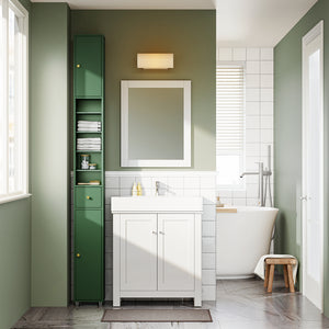 SoBuy Mobile Bagno Stretta – Colonna Bagno Idrorepellente, Alto con Ripiani Regolabili e Cassetto – Armadietto Salvaspazio, MDF Verde Scuro, 20x180x20cm, BZR34-II-SY