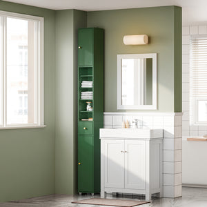 SoBuy Mobile Bagno Stretta – Colonna Bagno Idrorepellente, Alto con Ripiani Regolabili e Cassetto – Armadietto Salvaspazio, MDF Verde Scuro, 20x180x20cm, BZR34-II-SY