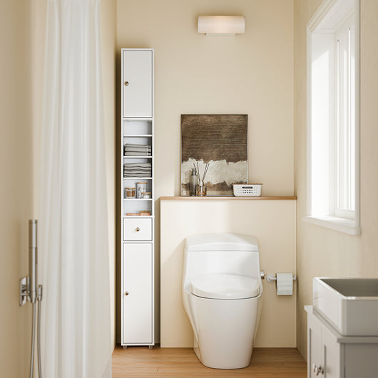 SoBuy BZR34-II-W Colonna Bagno Stretta - Mobile Bagno Idrorepellente, Alto con Ripiani Regolabili e Cassetto - Armadietto Salvaspazio, MDF, Bianco, 20x180x20c