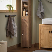 Armadio Colonna bagno, Mobile bagno alto con 2 Ante e 1 cassetto altezza: 180 cm Marrone BZR34-PF