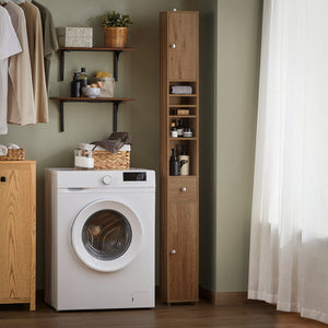 Armadio Colonna bagno, Mobile bagno alto con 2 Ante e 1 cassetto altezza: 180 cm Marrone BZR34-PF