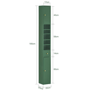 Armadio Colonna bagno, Mobile bagno alto con 2 Ante e 1 cassetto altezza: 180 cm Verde BZR34-SY
