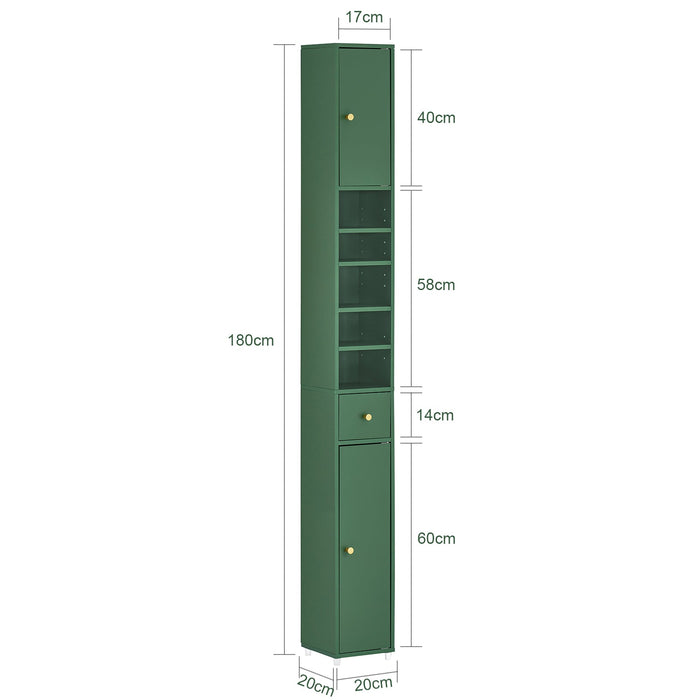 Armadio Colonna bagno, Mobile bagno alto con 2 Ante e 1 cassetto altezza: 180 cm Verde BZR34-SY
