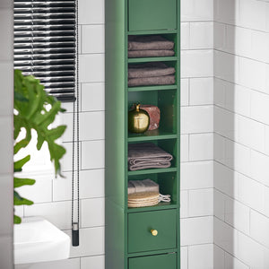 Armadio Colonna bagno, Mobile bagno alto con 2 Ante e 1 cassetto altezza: 180 cm Verde BZR34-SY