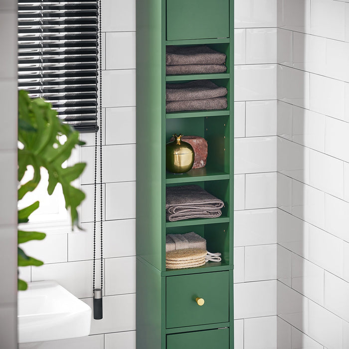 Armadio Colonna bagno, Mobile bagno alto con 2 Ante e 1 cassetto altezza: 180 cm Verde BZR34-SY