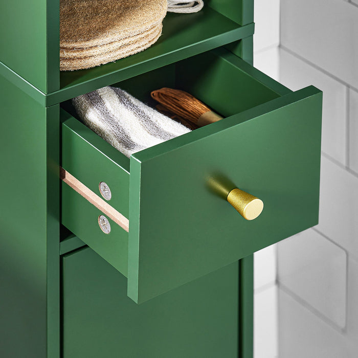 Armadio Colonna bagno, Mobile bagno alto con 2 Ante e 1 cassetto altezza: 180 cm Verde BZR34-SY