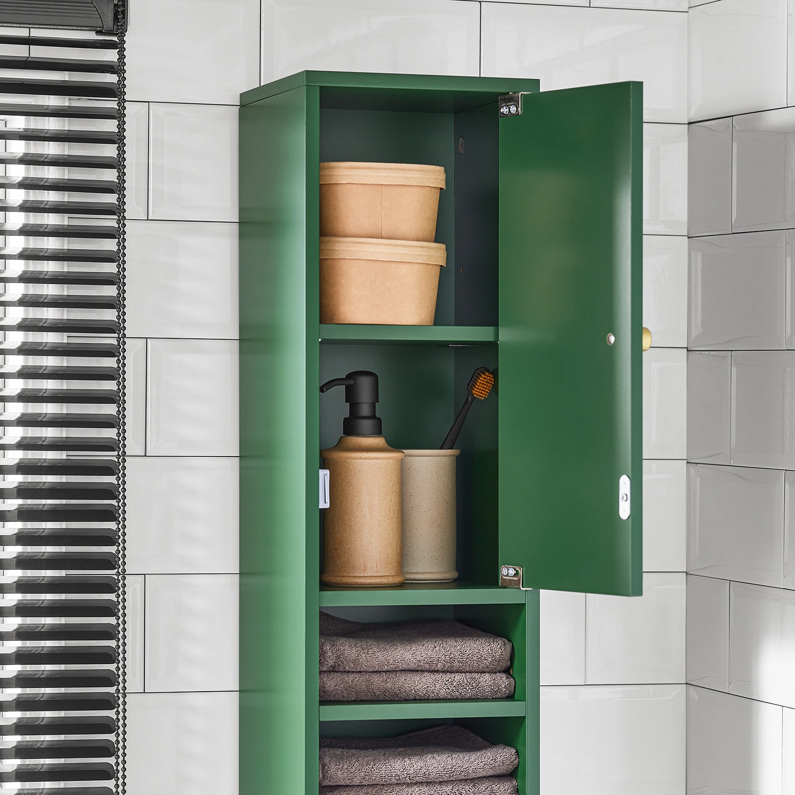 Armadio Colonna bagno, Mobile bagno alto con 2 Ante e 1 cassetto altezza: 180 cm Verde BZR34-SY