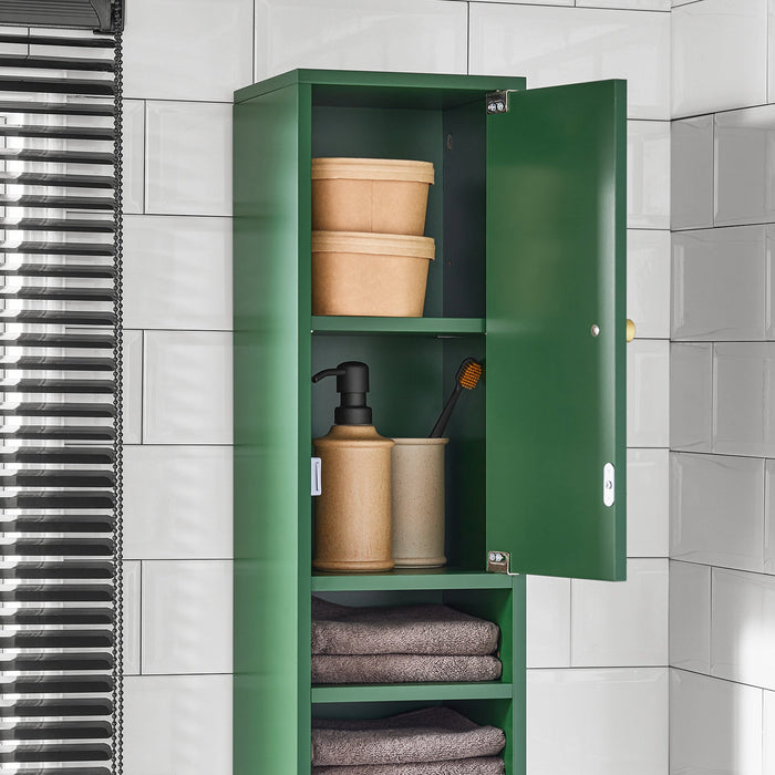 Armadio Colonna bagno, Mobile bagno alto con 2 Ante e 1 cassetto altezza: 180 cm Verde BZR34-SY