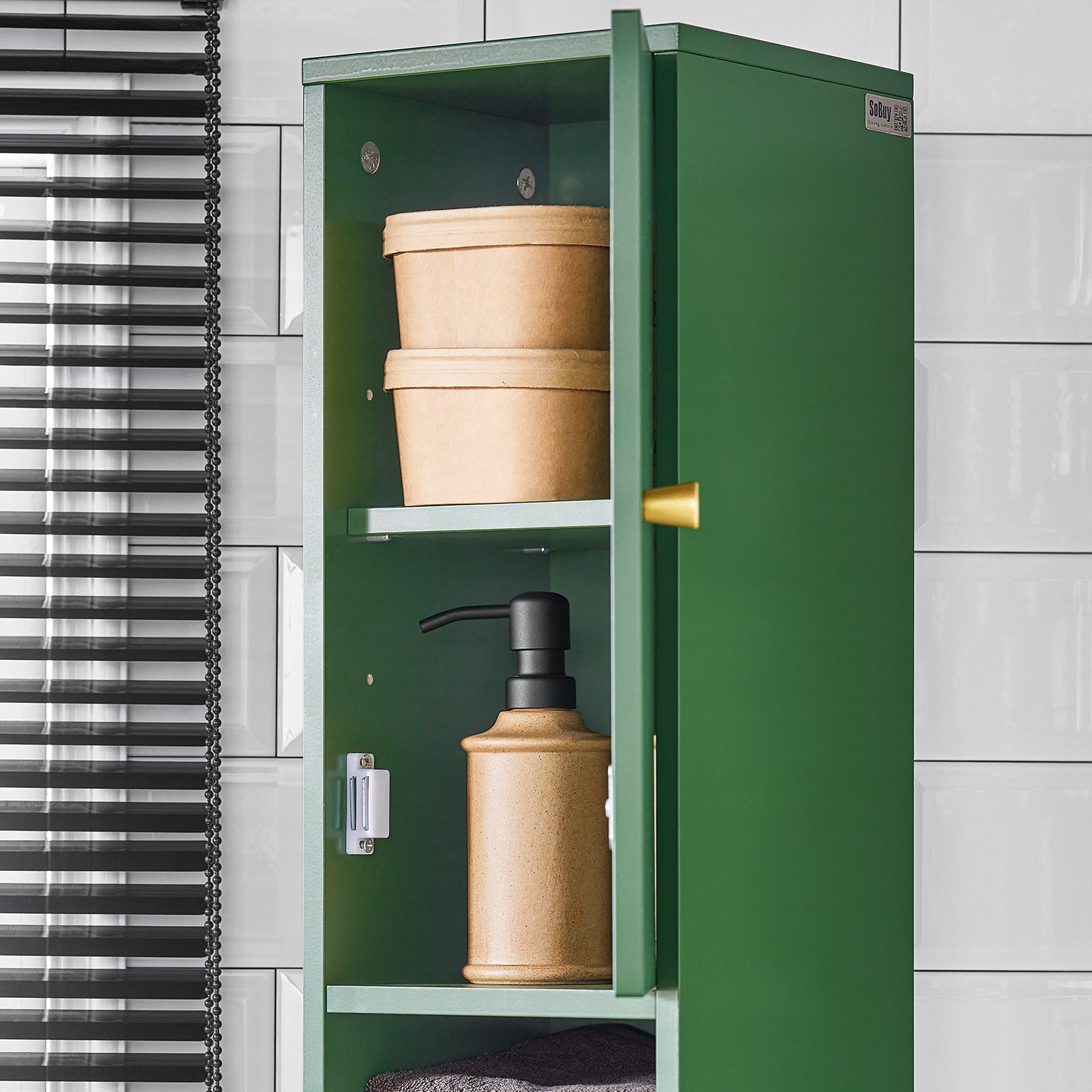 Armadio Colonna bagno, Mobile bagno alto con 2 Ante e 1 cassetto altezza: 180 cm Verde BZR34-SY