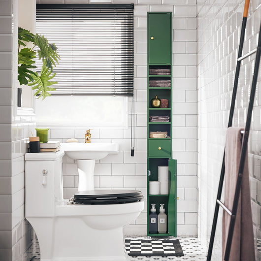 Armadio Colonna bagno, Mobile bagno alto con 2 Ante e 1 cassetto altezza: 180 cm Verde BZR34-SY