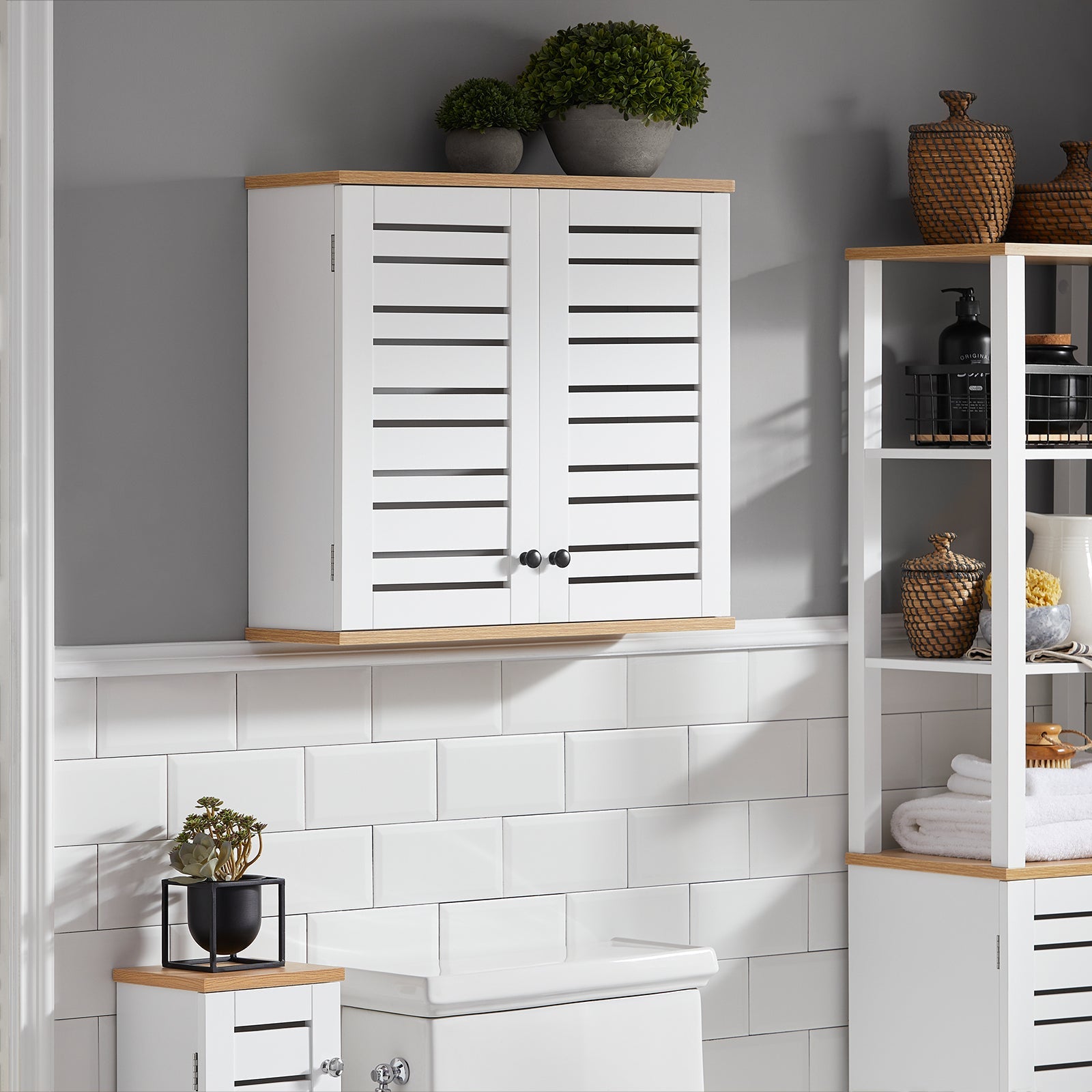 Pensile Bagno Pensile Cucina Armadietto Bagno Armadietto 2 Ripiani Montabile a Parete BZR42-W