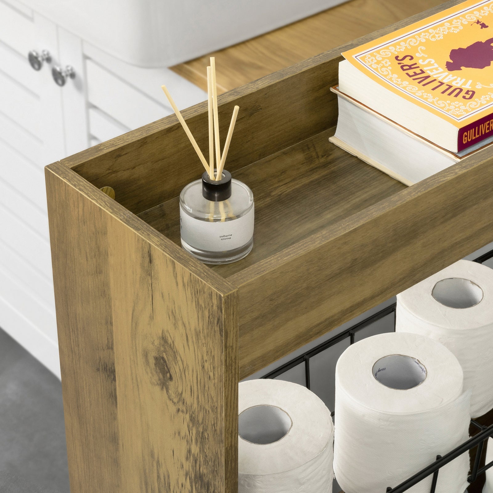 Carrellino Salvaspazio Carrello Cucina Organizzatore Bagno Mobiletto Bagno Salvaspazio Legno BZR46-N