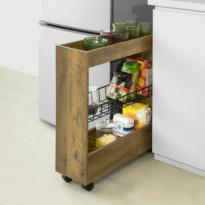 Carrellino Salvaspazio Carrello Cucina Organizzatore Bagno Mobiletto Bagno Salvaspazio Legno BZR46-N