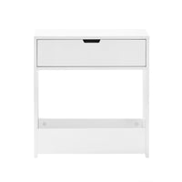 Mobiletto da bagno Portaoggetti Bagno Portarotolo e Portascopino Mobiletto salvaspazio con 1 ripiano aperto e 1 cassettiera, 55x20x60cm BZR48-W