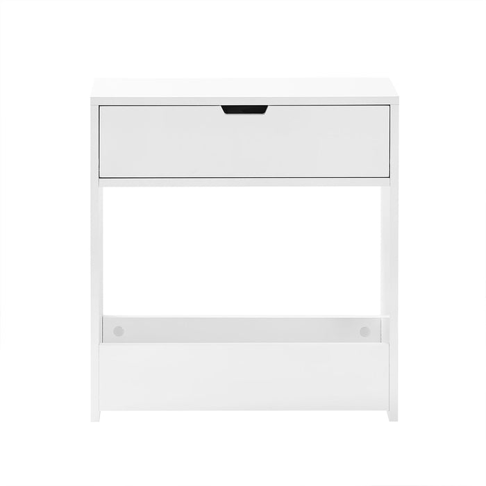 Mobiletto da bagno Portaoggetti Bagno Portarotolo e Portascopino Mobiletto salvaspazio con 1 ripiano aperto e 1 cassettiera, 55x20x60cm BZR48-W