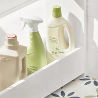 Mobiletto da bagno Portaoggetti Bagno Portarotolo e Portascopino Mobiletto salvaspazio con 1 ripiano aperto e 1 cassettiera, 55x20x60cm BZR48-W